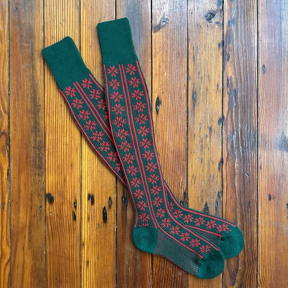 NWOT Vintage 1970s hand knit over-the-knee Christmas stockings/socks 20” - Picture 3 of 9